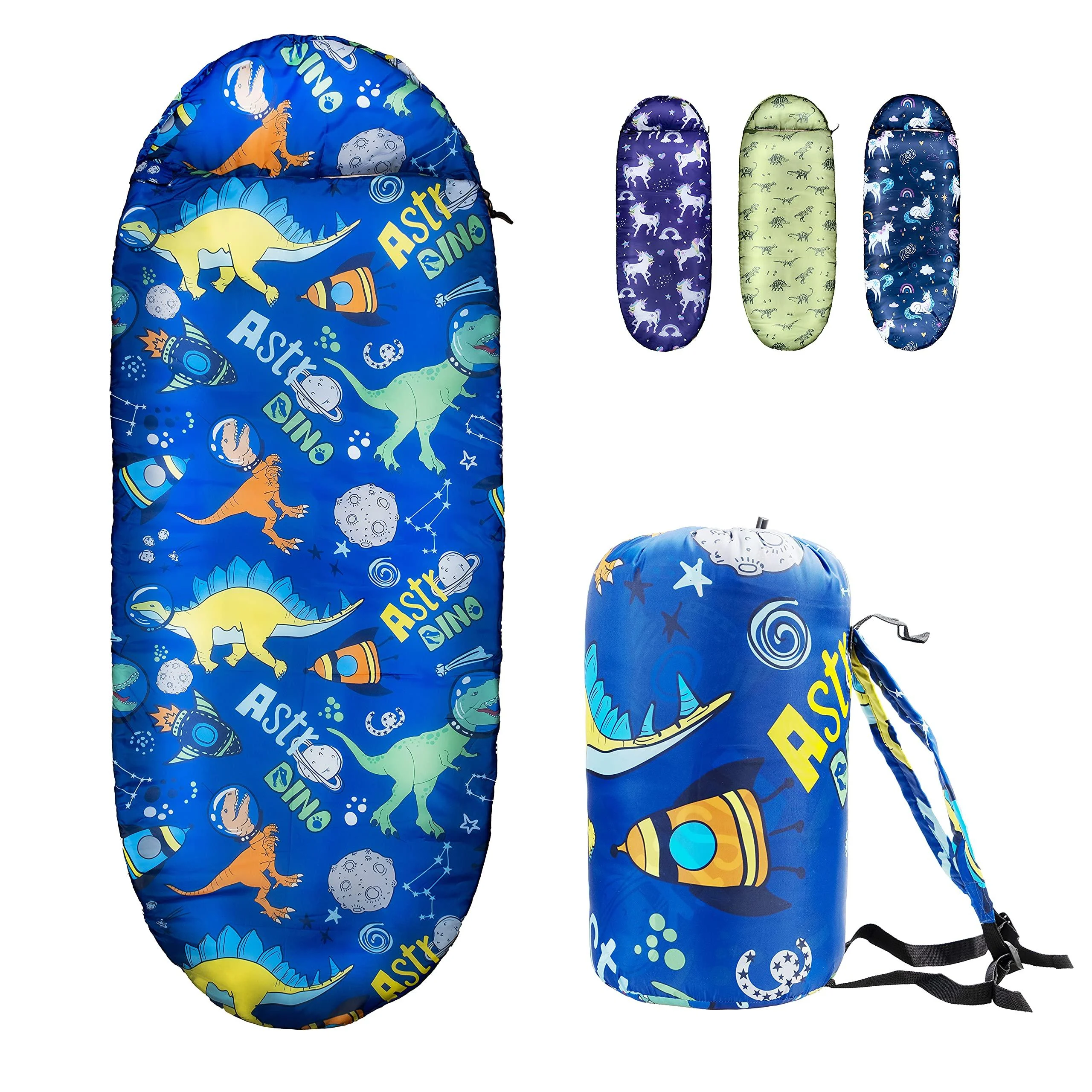 Kids Sleeping Bags for Boys Astro Dino Rioyalo YOLO 45 Camping Sleeping Bags for Kids with Carry Bag - Outdoor and Indoor (Space Dinosaur)