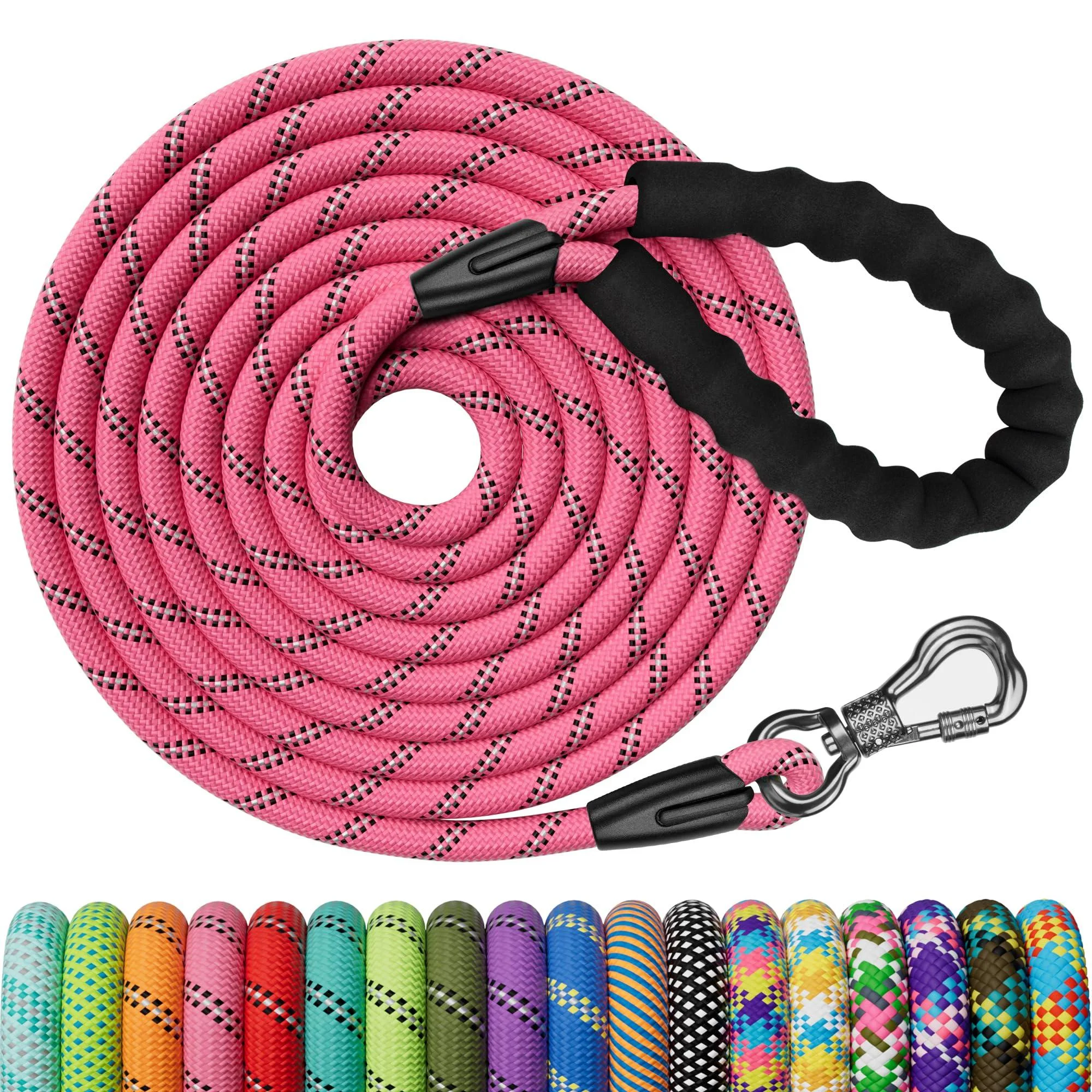 X XBen tow lines for dogs 8m thick dog leash with a comfortable padded handle training line running line for small medium -sized dogs lockable carabiner 8m x8 mm pink