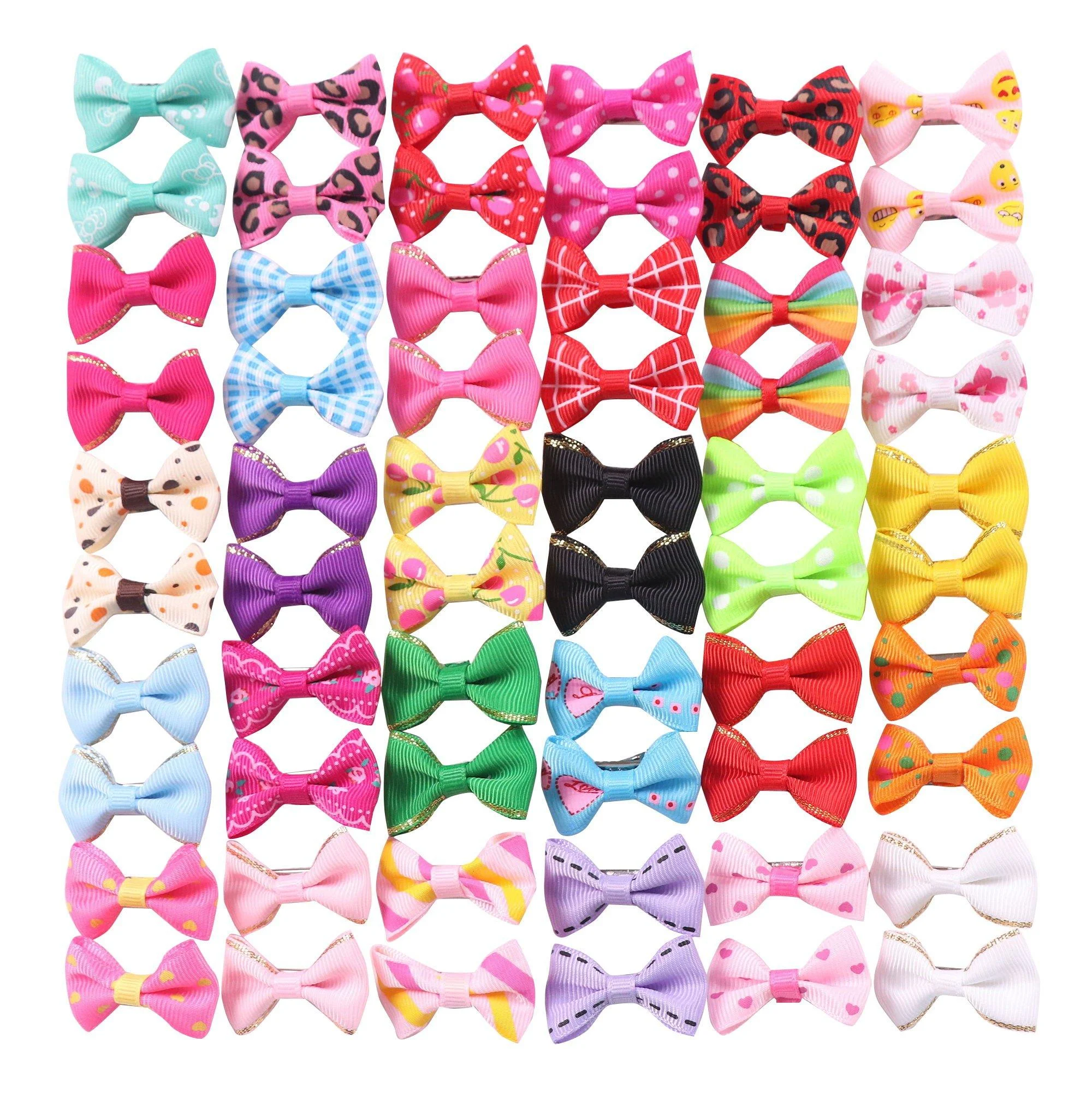 YAKA 60PCS/30Pairs Cute Puppy Dog Small Bowknot Hair Bows with Clips Hair Handmade Accessories Bow Pet Grooming Products (60 Pcs,Cute Patterns