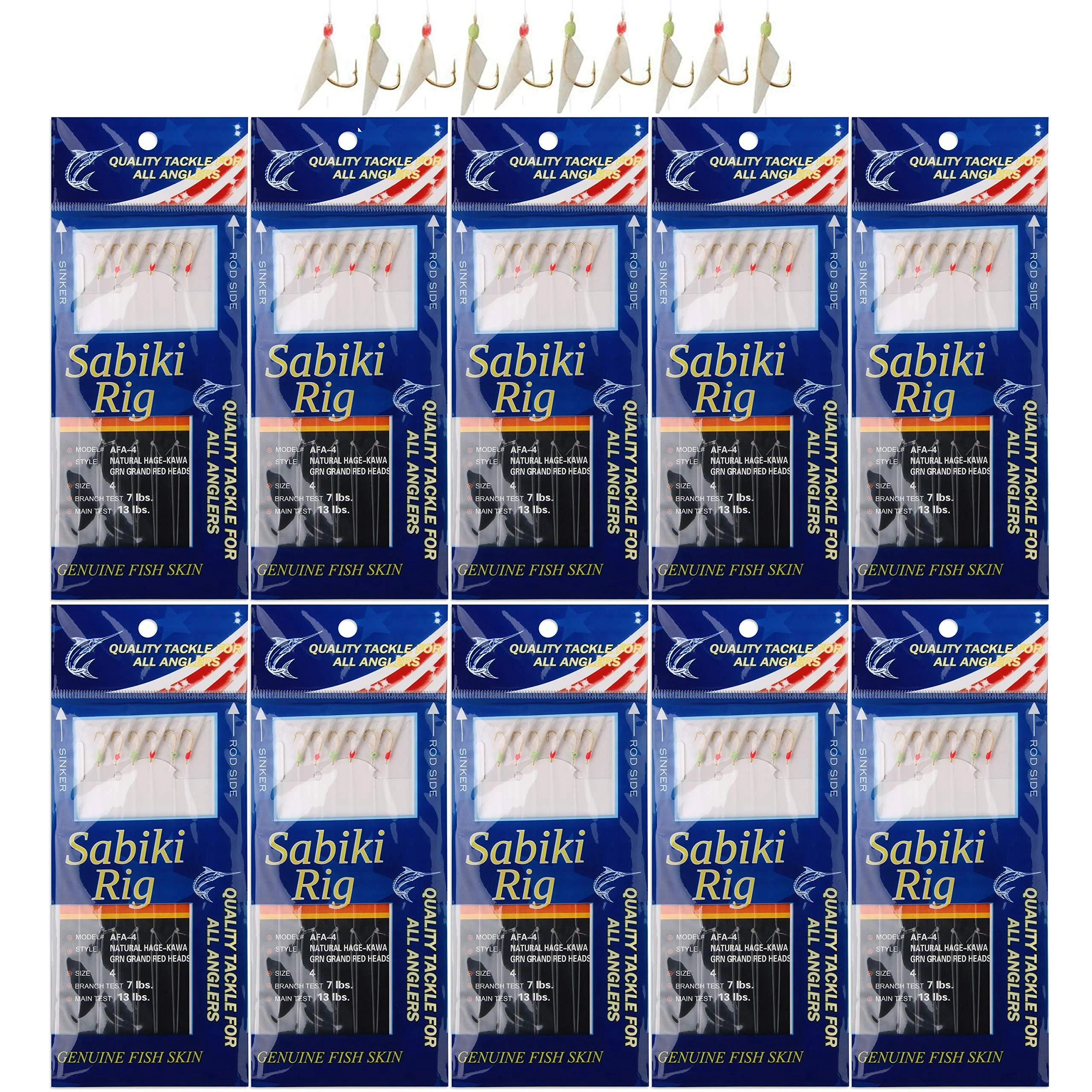 Fishing Rigs Saltwater Bait Lures 10 Packs Bait Rigs Luminous with Fish Skin Feather Hook Size 4 6 8 Type A #4 - FUSIGO