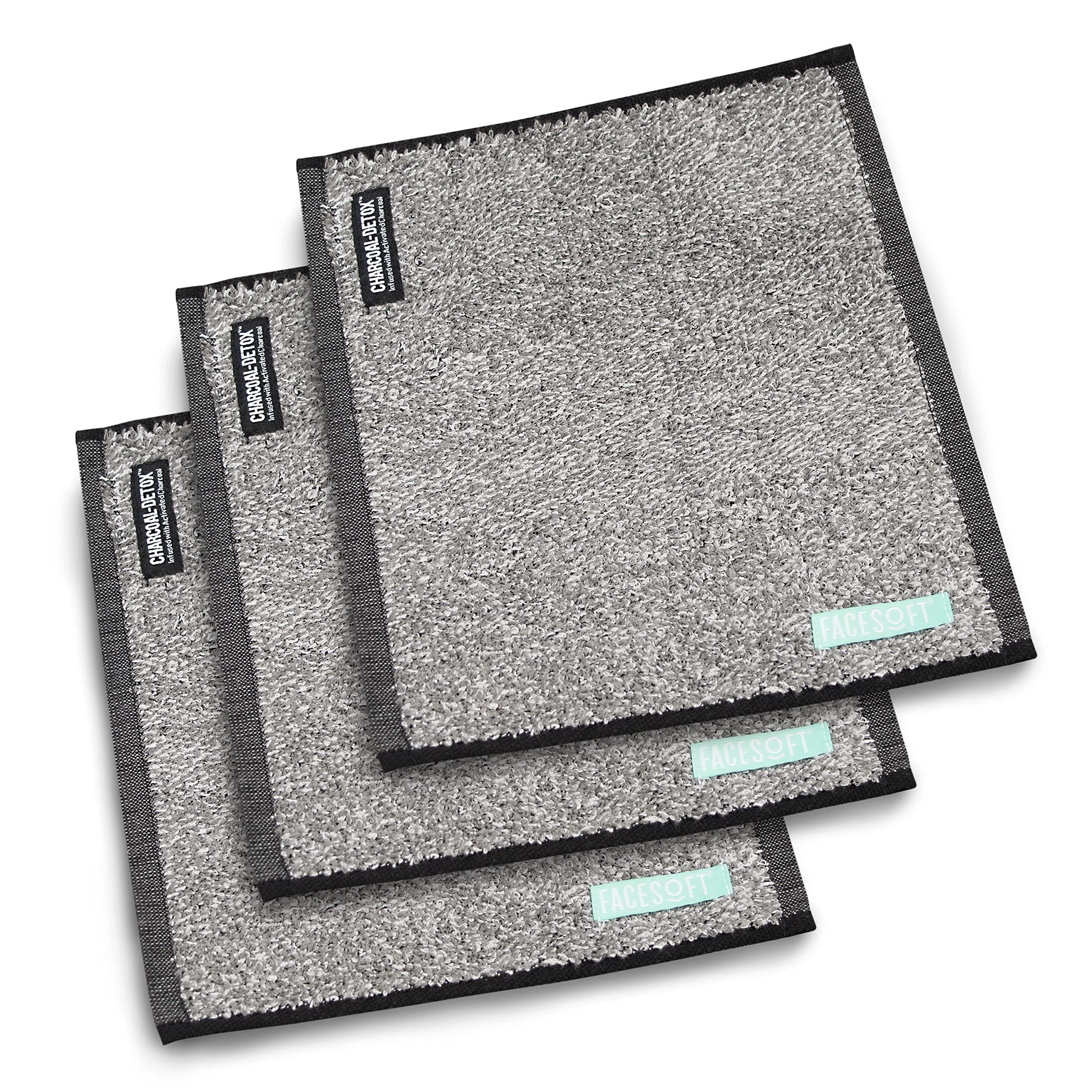 FACESOFT 3PK Mini Sweat Towels Infused with Charcoal-Detox Power - Detox Your Workout - 3 Towels Yoga Towel Workout Towel 10x9 inches