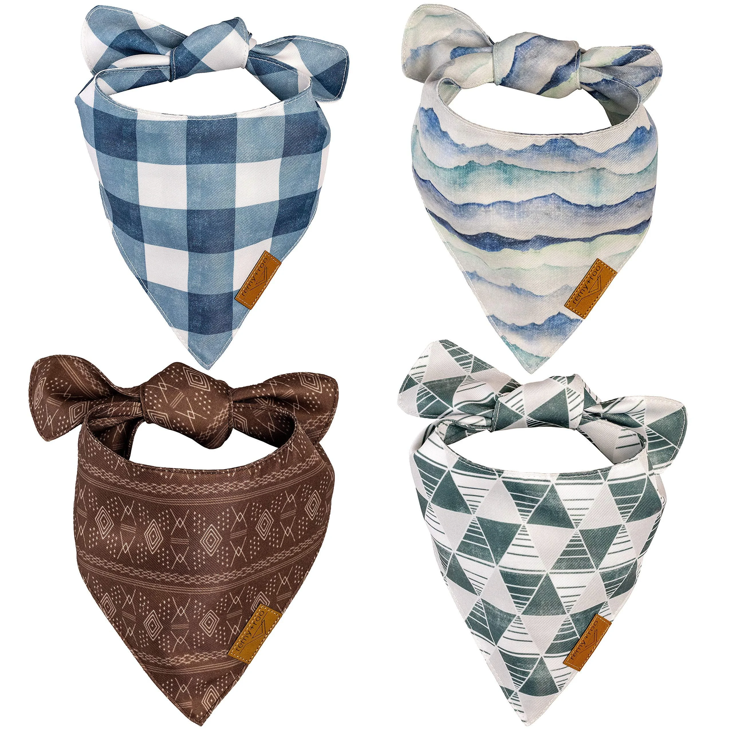 Remy+Roo Dog Bandanas - 4 Pack | Ryan Set | Premium Durable Fabric | Unique Shape | Adjustable Fit | Multiple Sizes Offered (Large)