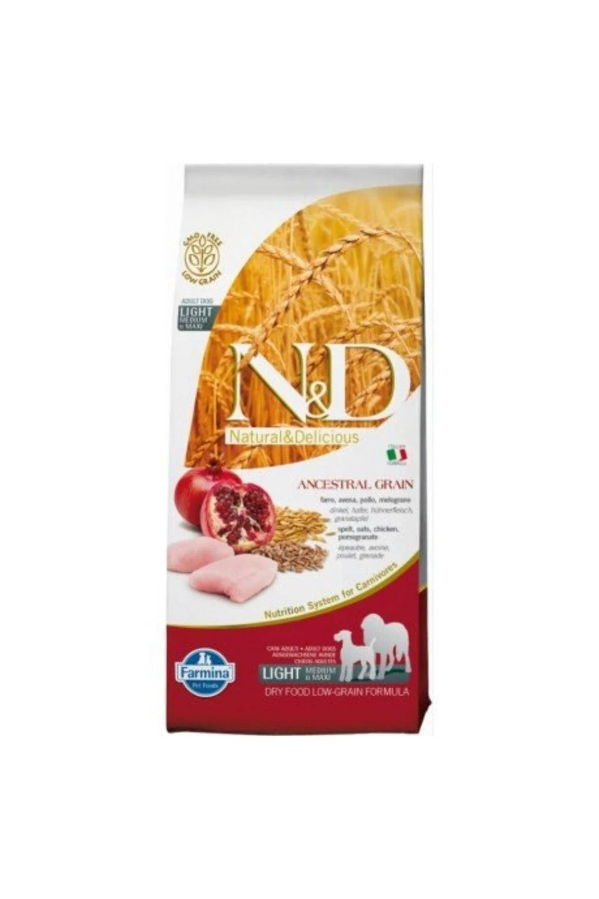 N & D A.grain Low Grain Chicken and Pomegranate Light Medium and Large Breed Dog Dry Food 12 Kg
