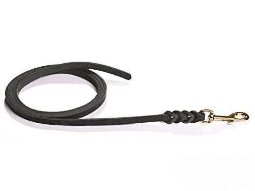 Fat leather line 1m / 1.35m / 2.20m / 3m chrome or brass without hand loop (2.20m x 12mm black brass hook) 2.20m x 12mm black brass hook - Hund nat rlich