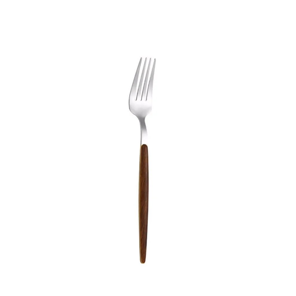 Wooden Handle Retro Tableware Home Stainless Steel Forks and Spoons Reusable Kitchen Flatware 1pcs Forks Silver - PEKJI