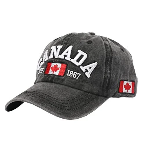 Foetest Adjustable Cap Cotton Hat Baseball Cap Canada Cap Hat Flag Cap Casual Headwear Embroidery Black