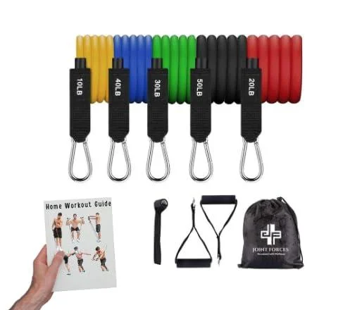 11-Piece Resistance Band Set for Home Workouts Strength Training Physical Therapy Durable Exercise Tubing with Handles Ankle Straps Door Anchor and Custom Workout Guide