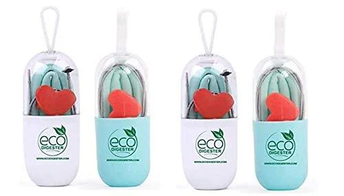 Reusable Silicone Straws with Cases Blue or White - Ecodigester