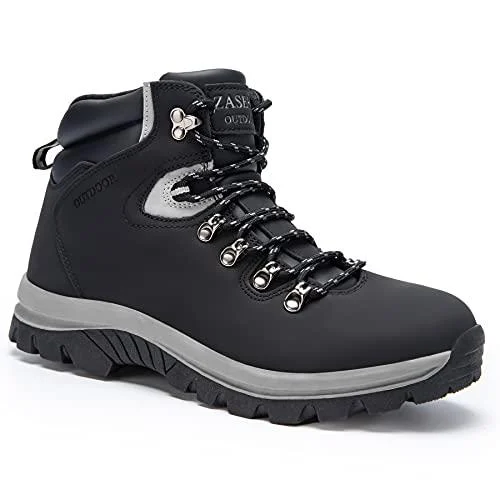 Men's Hiking Boots Non-Slip Mid Top Water Resistant Outdoor Boot Lightweight Backpacking Trekking Hiker Work Shoes 8 Black Boots