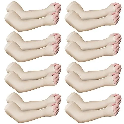 8 Pairs Elderly Skin Protector Sleeves Thin Skin Tear Arm Sleeve Bruise Protective Arm Sleeve for Arms Wrists Sensitive Thin Skin from Abrasions Tear Bruise Sun Exposure (Nude Color) - Eurzom