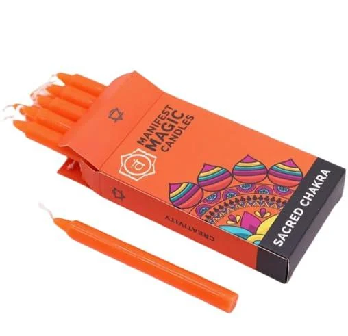 Orange Candles (Pack of 12) Sacral Chakra Manifest Creativity - 90 Minutes Burn Time. Meditation & Spiritual Enhancer Grounding Energy Magic Gift Set