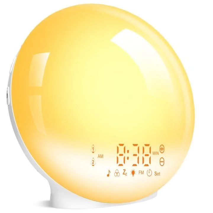 Togaga light alarm clock daylight alarm clock sunrise sunset simulation wake up light with two alarms alarm clock radio 7 natural noises 11 color light 20 brightness bedside lamp adult