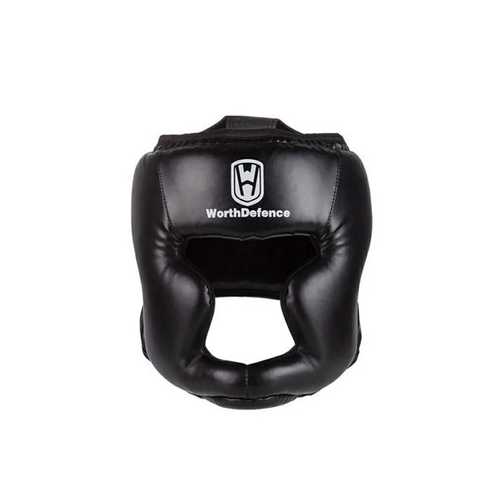 Wisoolkic boxing exercise protection helmet PU karate taekwondo head protection portable reusable padded headgear sports equipment accessories black l