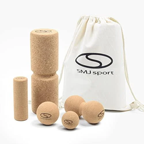 SMJ fascia roll Set made of cork |6-part set including gym bag made of fabric |Massage roller fascia ball peanut double ball |Made from cork material |Fascia roll with recess for spine