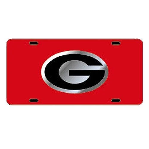 Craftique Georgia Bulldogs Red Car Tag W/Silver/Black Logo G