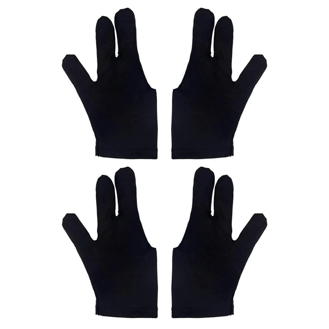 PLABBDPL Unisex Billiard Gloves THREE Fingers Billiard Snooker Gloves Made of Nylon Left Right for Women Men Black (4 Pack)