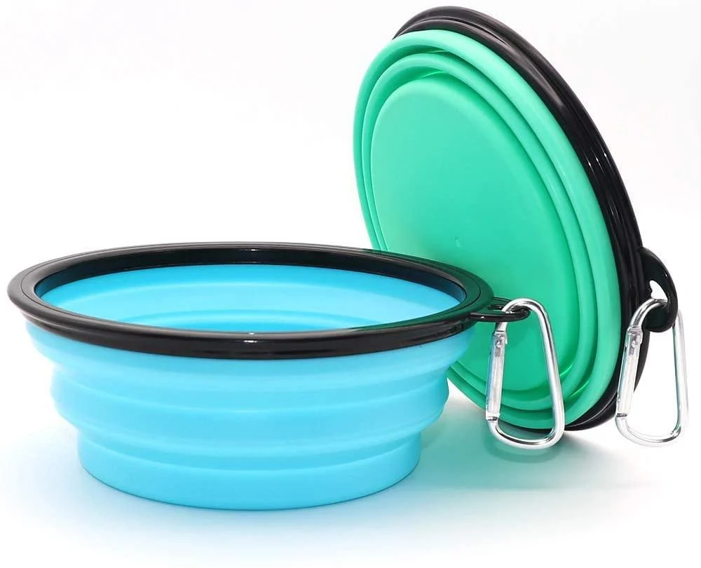 Large Collapsible Dog Bowls VIGIME 1000ml Travel Water Food Bowls Portable Foldable Collapse Dishes with Carabiner Clip for Traveling Hiking Walking 2 Pack (Light Blue + Light Green) Light Blue+light Green