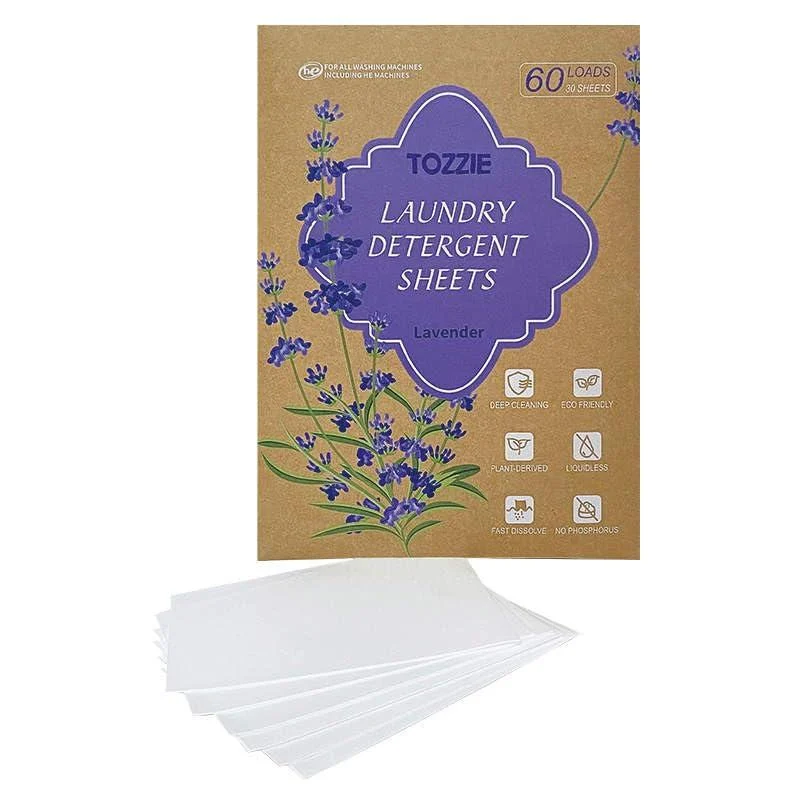 Tozzie Laundry Detergent Sheets I Plant-Based Easy-to-Use Quick Dissolving Lavender Scented 60 Loads (Total 30 Sheets) (Pack of 30)