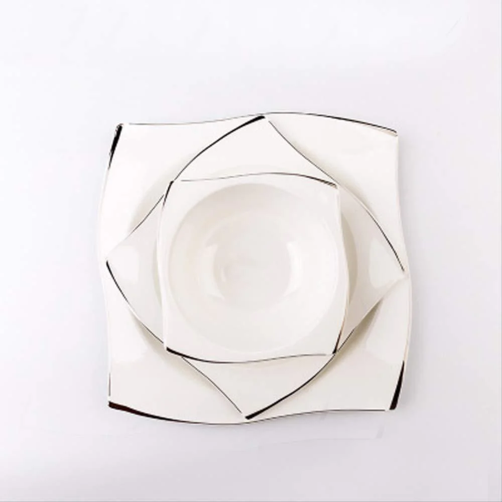 FURLOU Coffee Set Tea 4 Pcs Ceramic Bowl Dish Set Bone Porcelain Tableware Creative Phnom Penh Dishes Bone China Teacup platesset Square Plates Kitchen Dinnerware Mugs