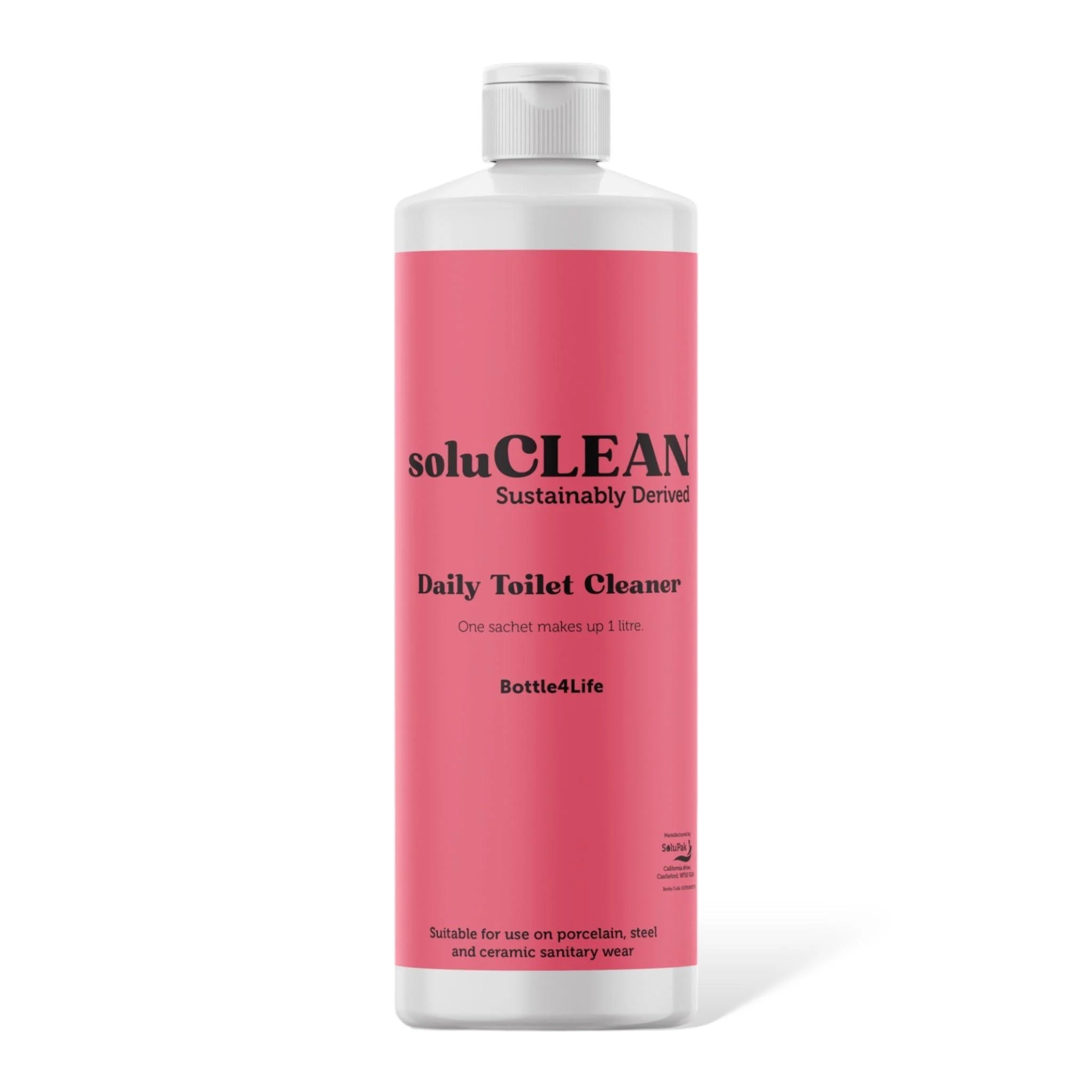 Soluclean Daily Toilet Cleaner 1 Litre Empty Bottle for HouseHold Cleaning Made from 100% Recycled Materials - Aardvark Janitorial Supplies