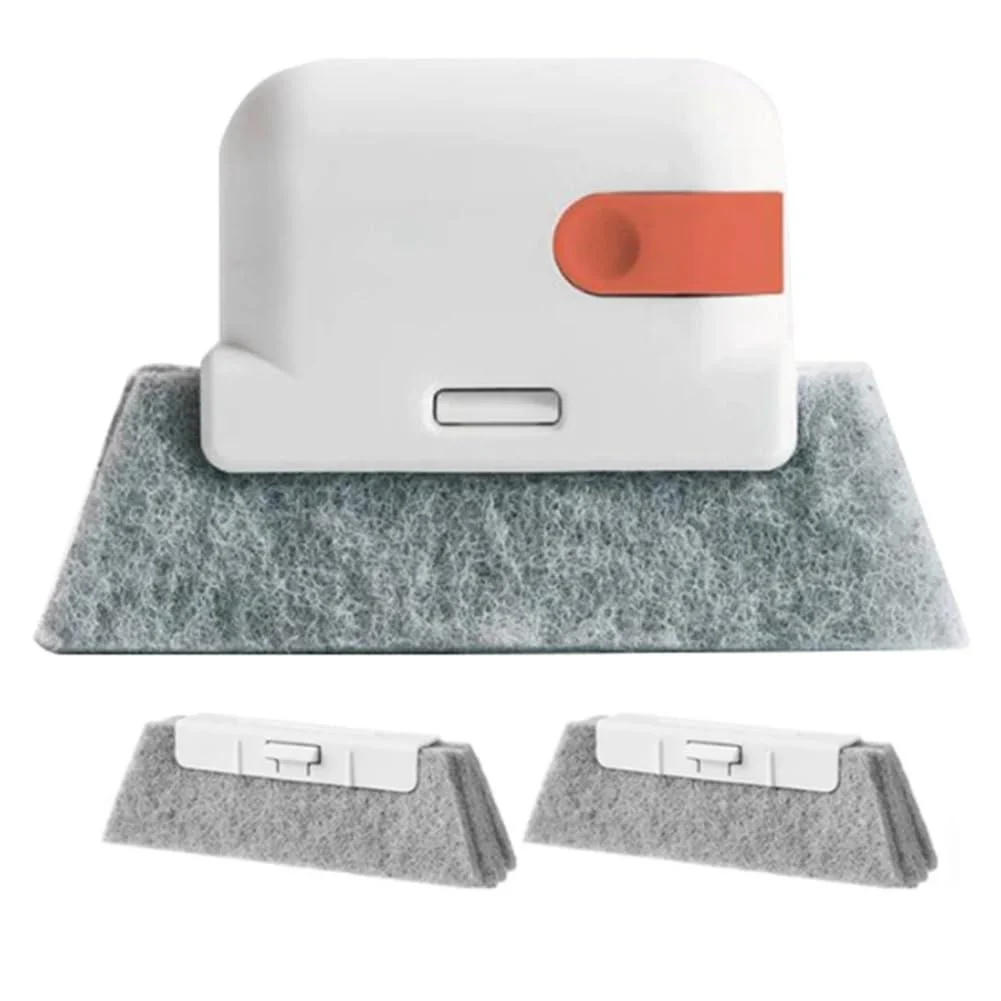 Kivvlbzeq Orange-Window Cleaning Brush Windowsill Groove Deadend Cabinet Crevice Brush with Replace Head Household Cleaning Tools Easy Install