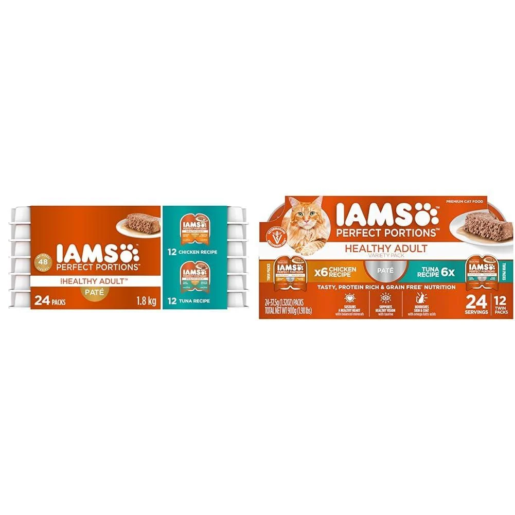 IAMS Perfect Portions Wet Cat Food Adult Grain Free & Perfect Portions Healthy Wet Cat Food Adult Grain Free Pat - Chicken and Tuna 75 g (Pack of 12) Chicken & Tuna Wet Cat Food + Cat Food Pack of 12