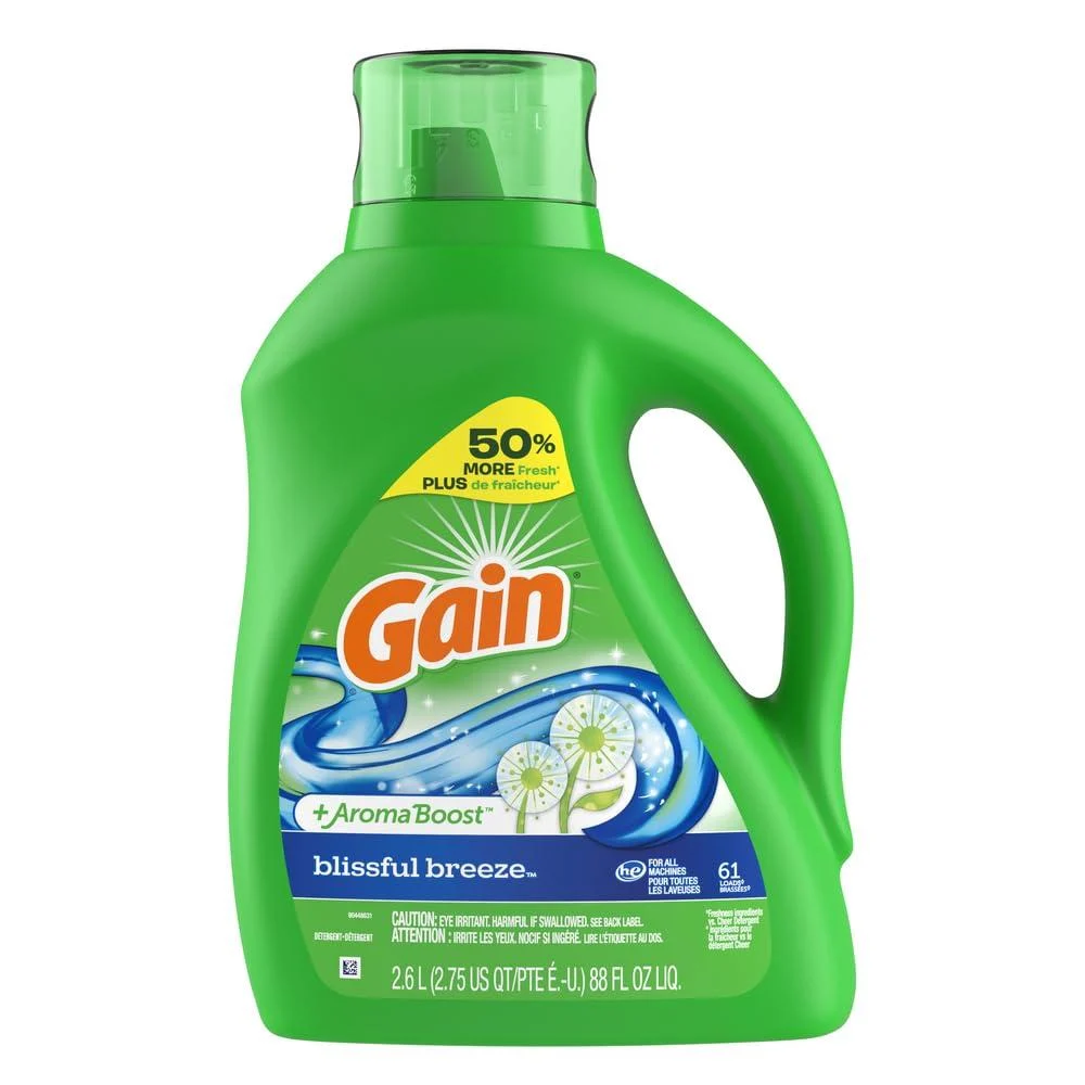 Gain + Aroma Boost Liquid Laundry Detergent Blissful Breeze Scent 61 Loads 88 fl oz HE Compatible