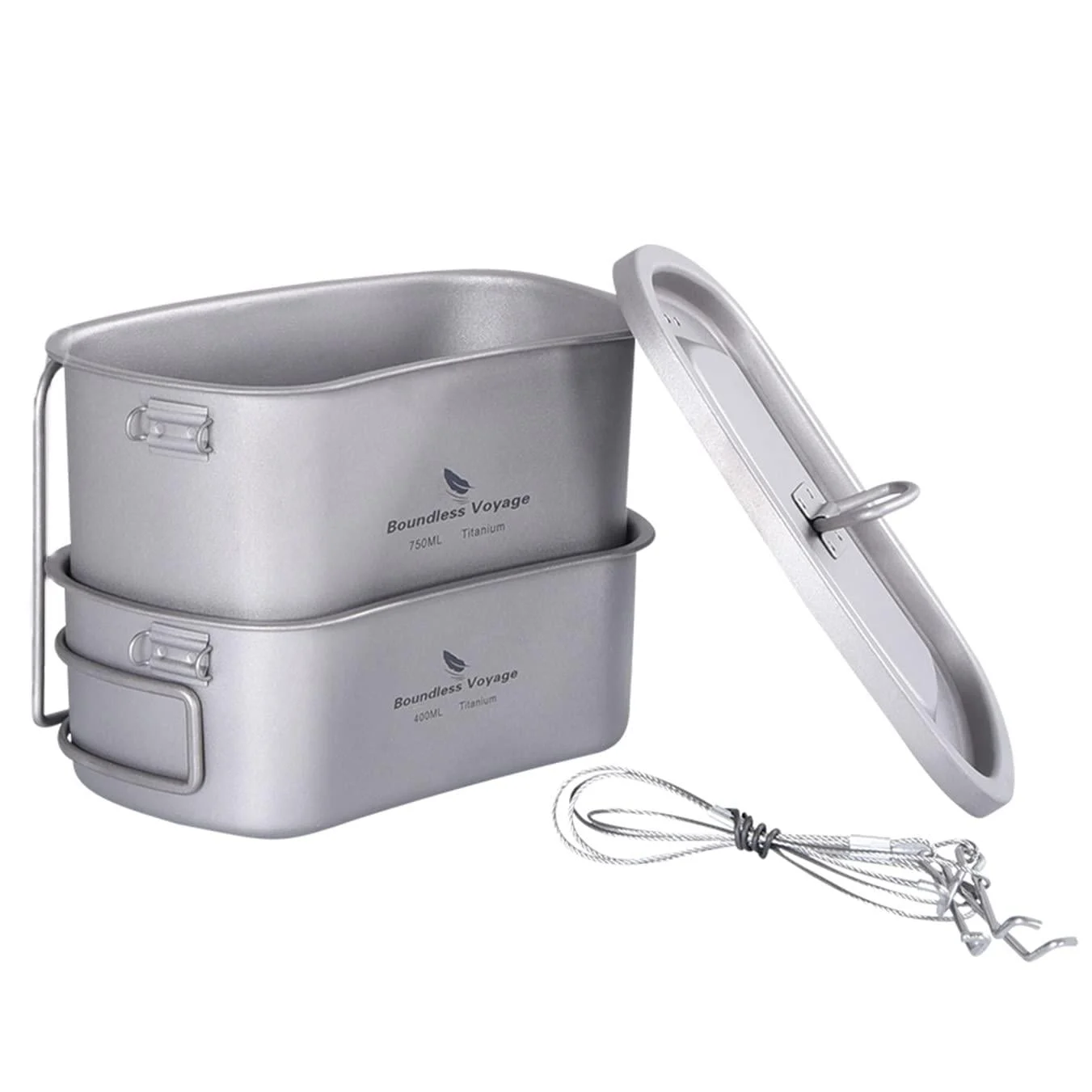 Boundless Voyage Titanium Canteen Mess Kit with Lid and Folding Handle Ultralight Portable Bowl Pot Cup Mug for Outdoor Camping Hiking Backpacking Ti15158C (750ml+400ml)