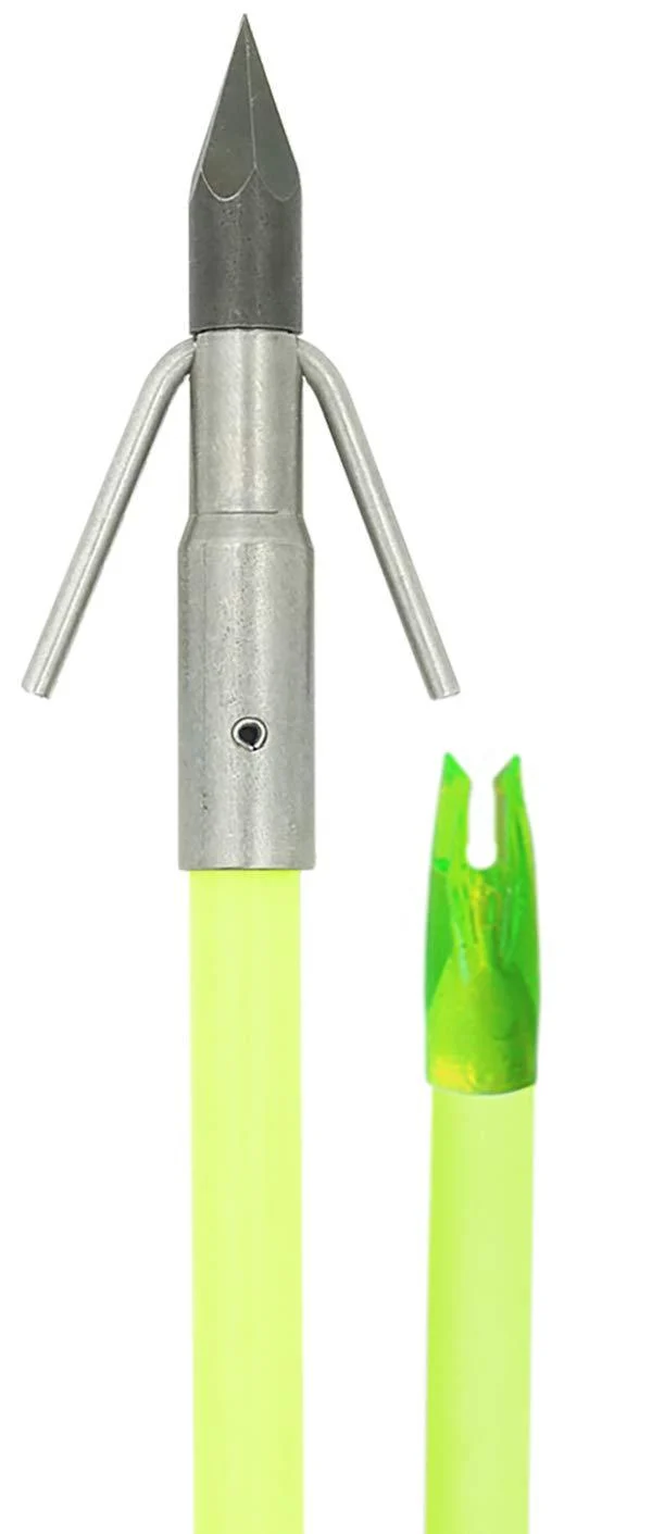 Muzzy Classic Chartreuse Fiberglass Bowfishing Fish Arrow with Nock Installed Carp Point GREEN