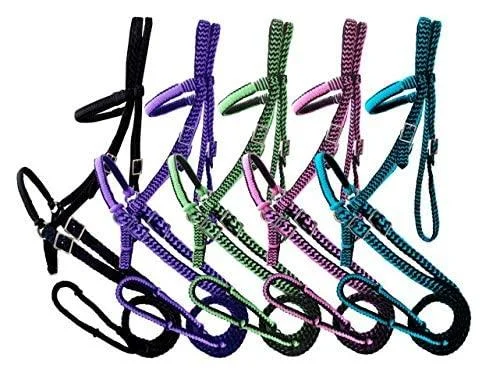 Braided Nylon Bitless Bridle w/Reins Teal - NA