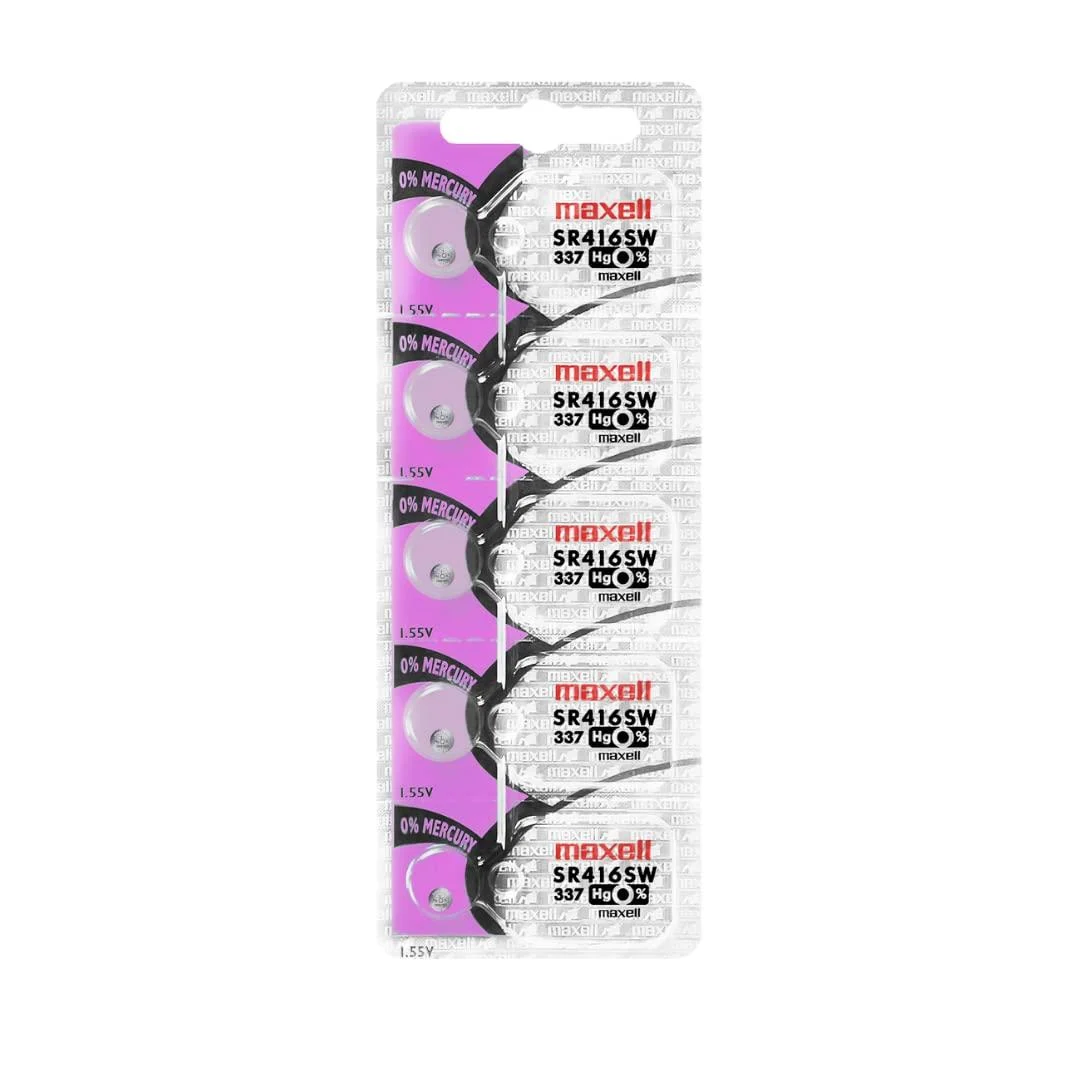 Maxell SR416SW 1.55V Silver Oxide Battery (5pcs per pack)