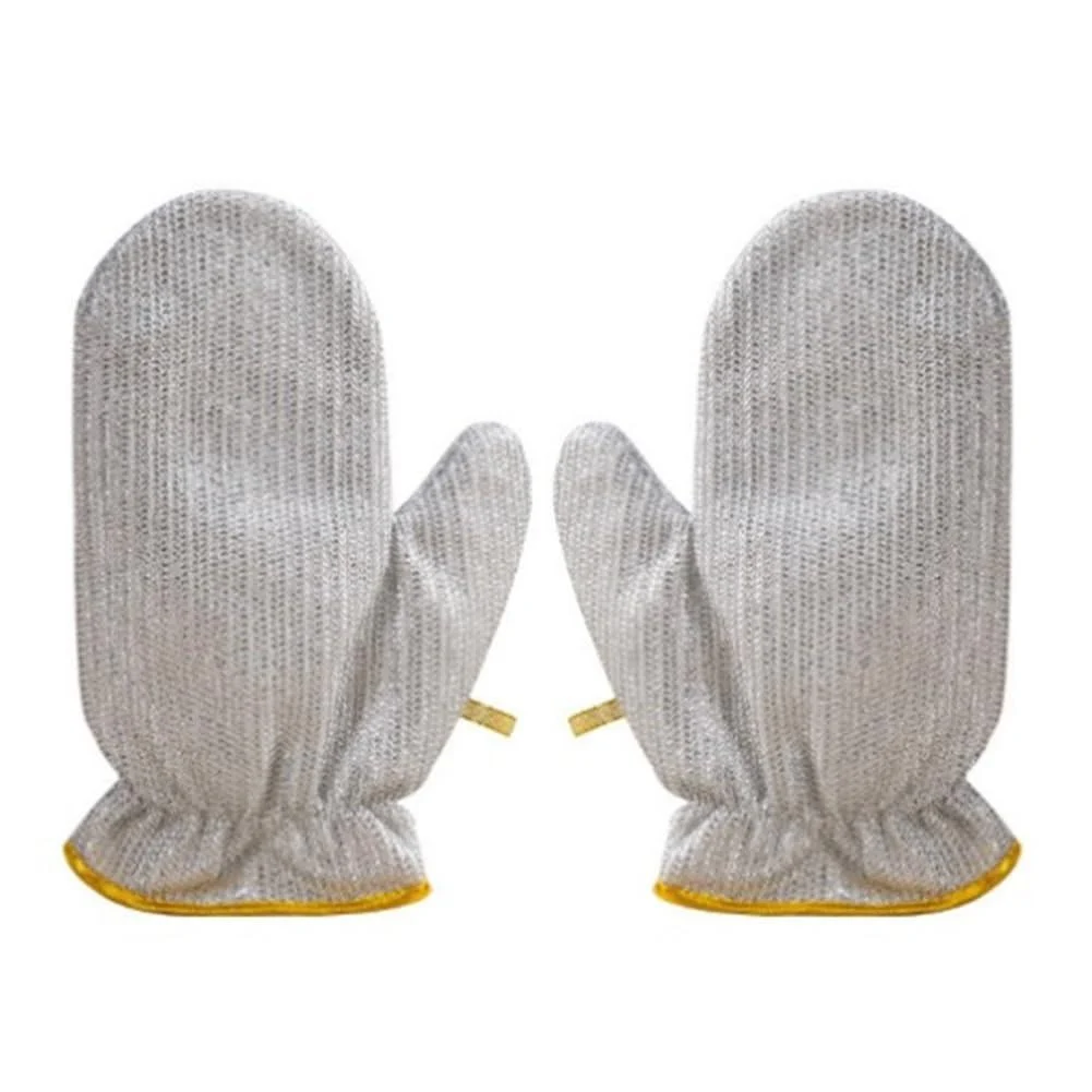 Dewedrt Wire Dishcloth Multipurpose Wire Dishwashing Clean Gloves Kitchen Tool Silver & Yellow 1Pair