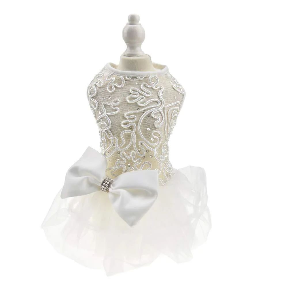 Hollow dog wedding dress tutu rock luxury luxury pearl loop Christmas dress costume for small dogs pet clothing (s white) s white white - FLAdorepet