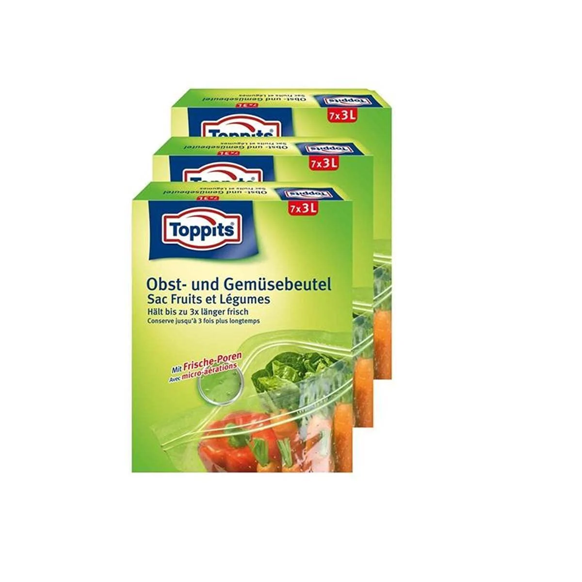 Toppits fruit and vegetable bags 7x3 liters Keeps fresh up to 3x longer (pack of 3)