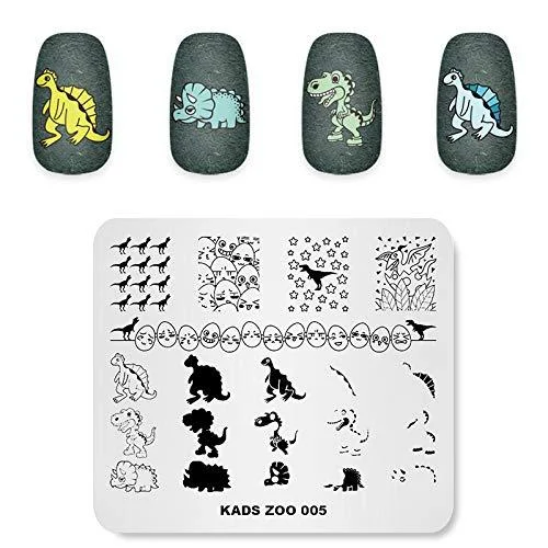 Alexnailart Nail Art Stamping Plates Image Template Stencils Manicure Dinosaur Cute Dinosaur Eggs Multi-Pattern Design Stamping Image Nail Art Stencil Tools ZO005