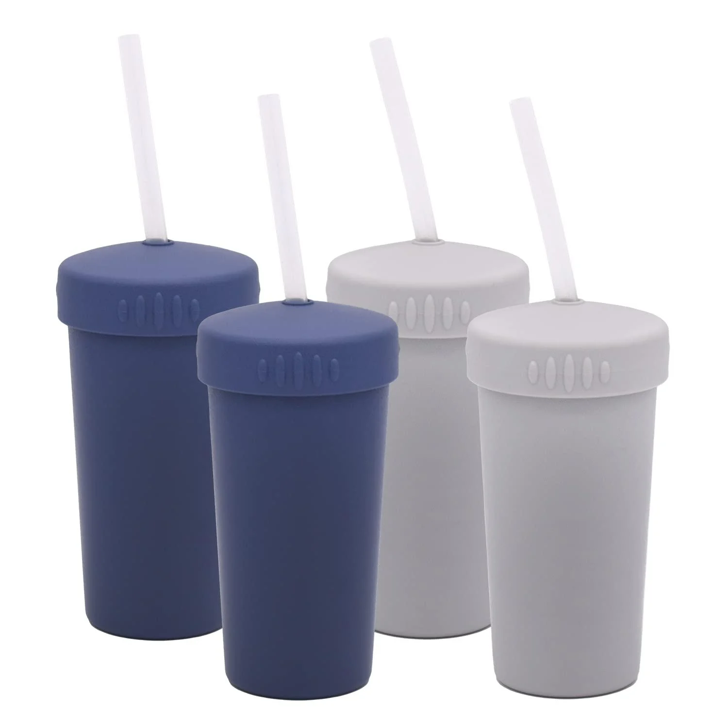 MightyMoe 4-Pack Spill Resistant 10 oz. Straw Cup (Slate/Blue Gray) With Silicone Straws