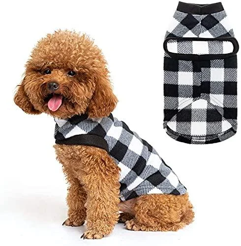 EXPAWLORER Plaid Cat Sweater - Pet Clothes Cat Puppy Vest Warm Fleece Hoodie for Cats, Fall and Cold Winter Coat Pullover Design, Buffalo Checked Sweatshirt Clothing Also for Small Dogs Large (Pack of 1) Black