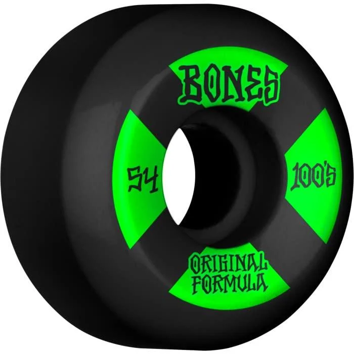 Bones 100's #4 V5 Sidecut Skateboard Wheels Black/Green 54mm - Bones Wheels