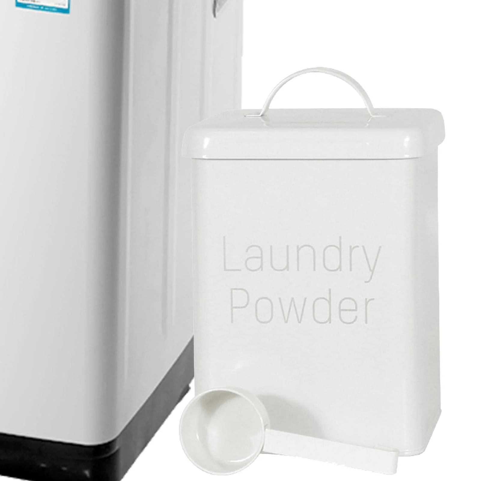 tacery Laundry Powder Tin with Scoop 4L Washing Powder Bucket Metal Washing Powder Storage Canister for Home Storage Beige