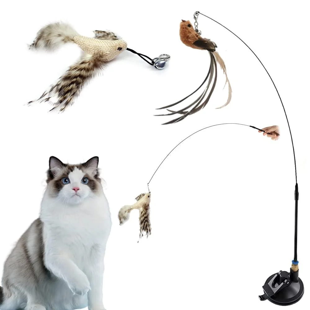 ZDQC Cats Bells Magic Cat Fear Suction Chan here cat fishing with feathers and bells cats of bells Magic wand interactive cat toys springs (bird life -right+strong suction cup)
