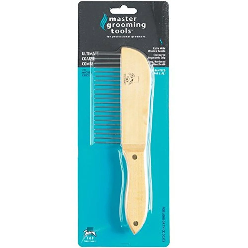 Master Grooming Tools Ultimate Coarse Comb W/Wooden Handle, 9 1/2 "