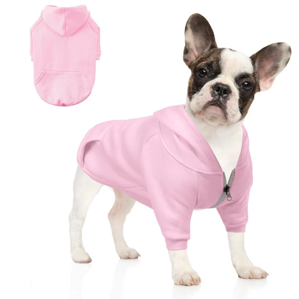 Meioro hooded sweater for dogs warm zip hooded pet clothes sweater dog cat t-shirt cute pet hoodies clothing French bulldog pug (s rosa) s pink