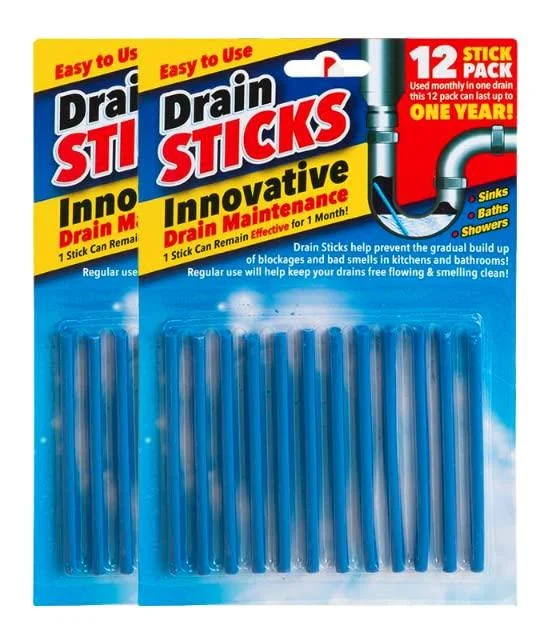 Drain Sticks x24 Easy to Use Fast & Effective Drain Cleaning Sticks for Sinks Baths & Showers - Prevents Build Up Blockages & Bad Smells in Kitchens & Bathrooms