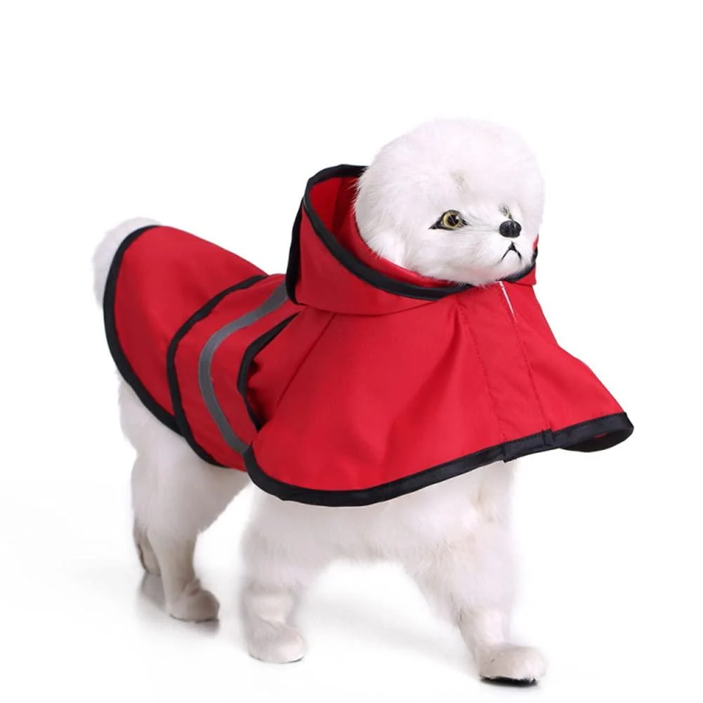 Dogs raincoat with hood and secure reflective strip ultra -light breathable 100% waterproof rain jacket for small medium -sized dogs L red