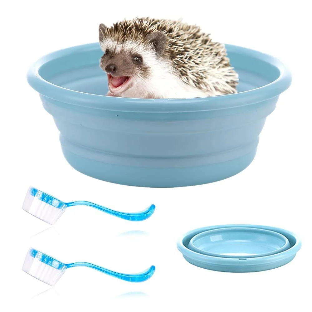 WOLEDOE Hedgehog Bath Supplies, Foldable Bathtub and 2 Pack Cleaning Brush Tool Blue