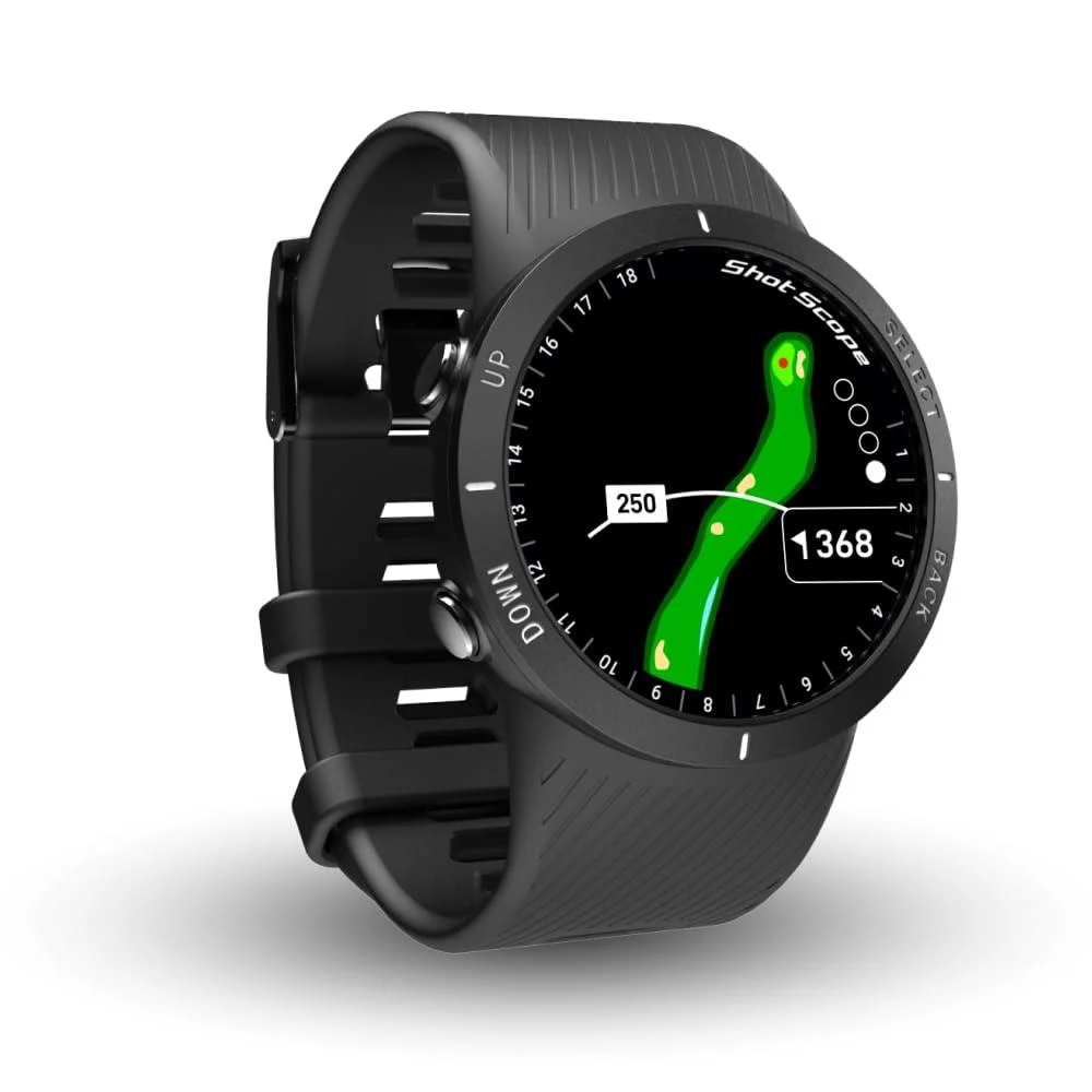 Shot Scope Technologies Shot Scope V5 GPS watch shot tracking 36k + pre-installed courses full course cards no subscription black bezel and black bracelet