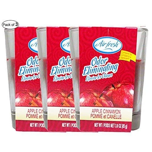 Air Fresh 3 Oz Odor Eliminating Candle- Apple Cinnamon (Pack of 3)