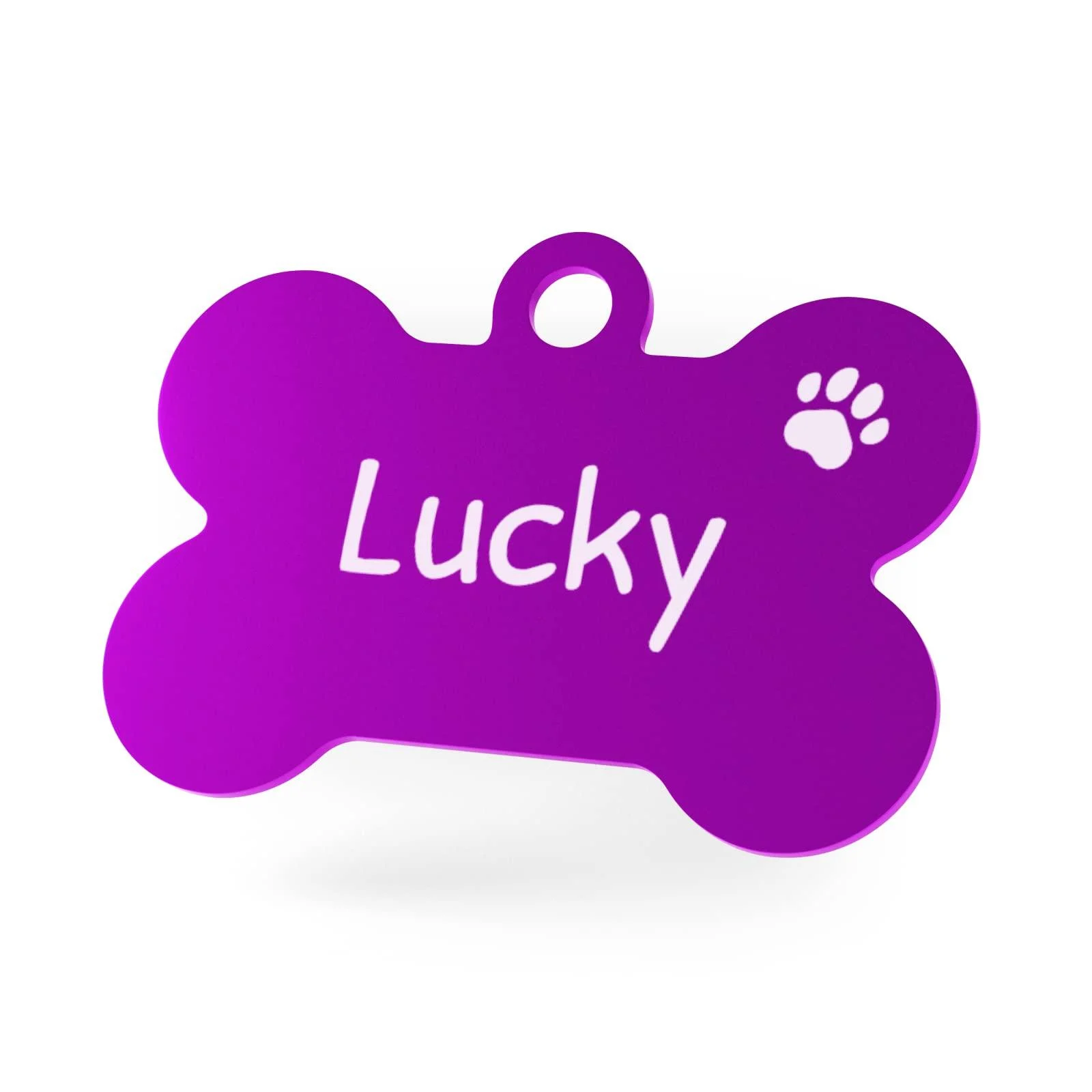 ENGRAVO Dog Tag Bone Purple with Engraving and 2 Key Rings Large 38mm Purple