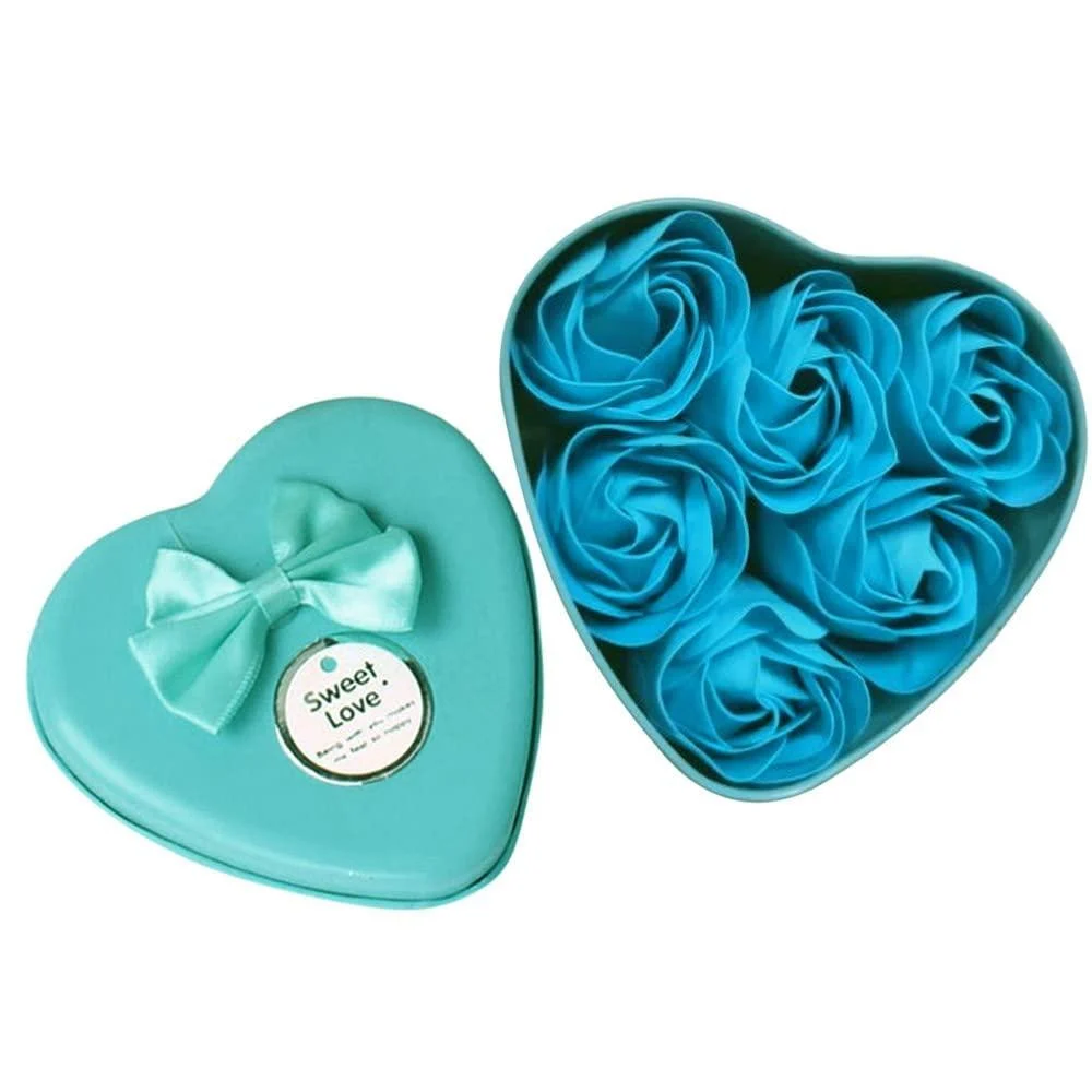 Wedding Heart Body Gift Rose Scented Flower 6Pcs Decoration Bath Petal Soap Home Decor Small Artificial Flowers (Blue One Size) Blue One Size - BISHUIPO