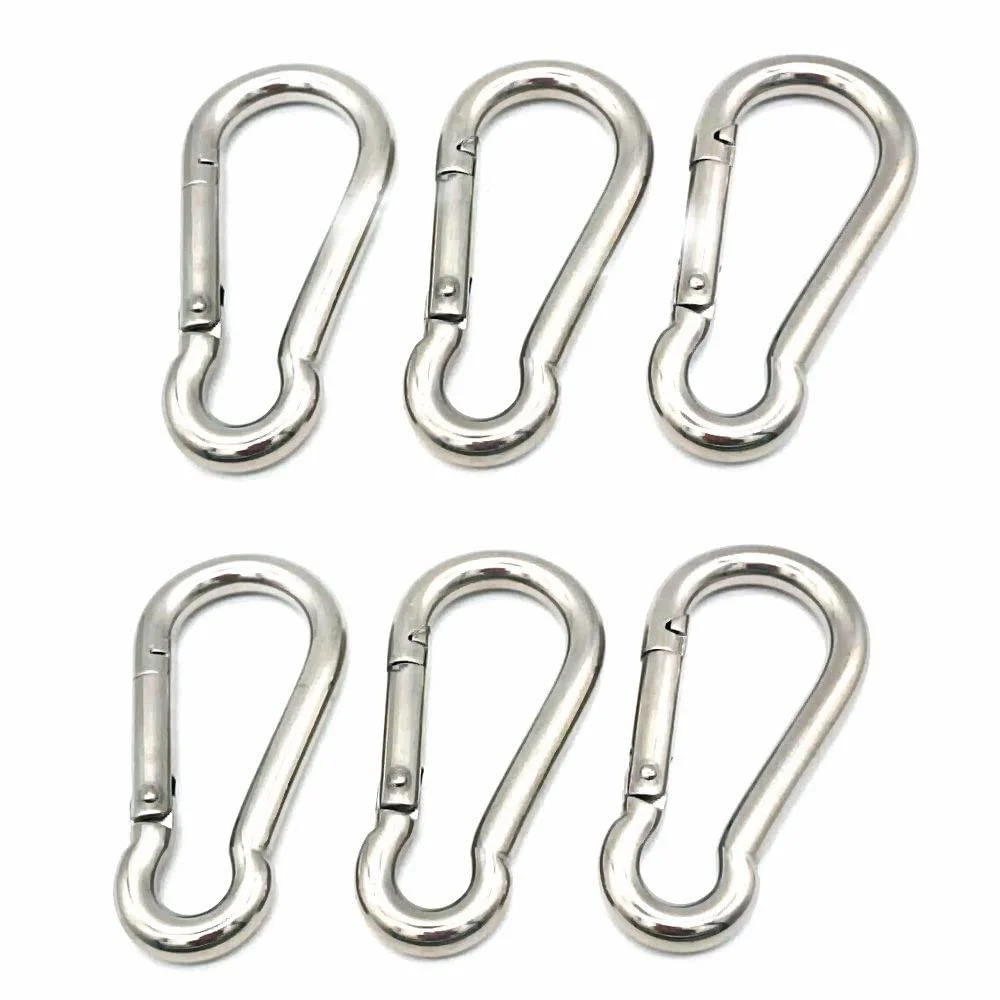 3 Inch Stainless Steel Spring Snap Hook Carabiner 316 Stainless Steel Spring Clips for Keys Swing Set Camping Fishing Hiking Traveling,M8x80mm Spring Snap Hook,6Pcs - JY-MARINE